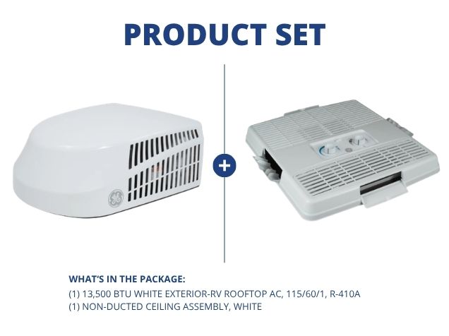 13,500 BTU White Exterior-RV Rooftop AC, 115/60/1, R-410A and Non-Ducted Ceiling Assembly, White