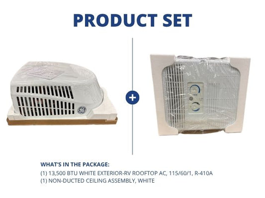 13,500 BTU White Exterior-RV Rooftop AC, 115/60/1, R-410A and Non-Ducted Ceiling Assembly, White