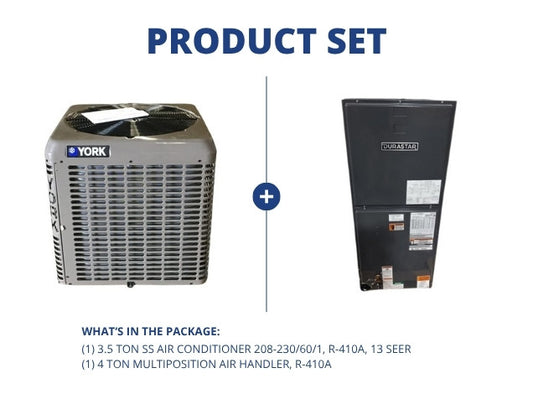 3.5 Ton SS Air Conditioner 208-230/60/1, R-410A, 13 SEER and 4 Ton Multiposition Air Handler, R-410A