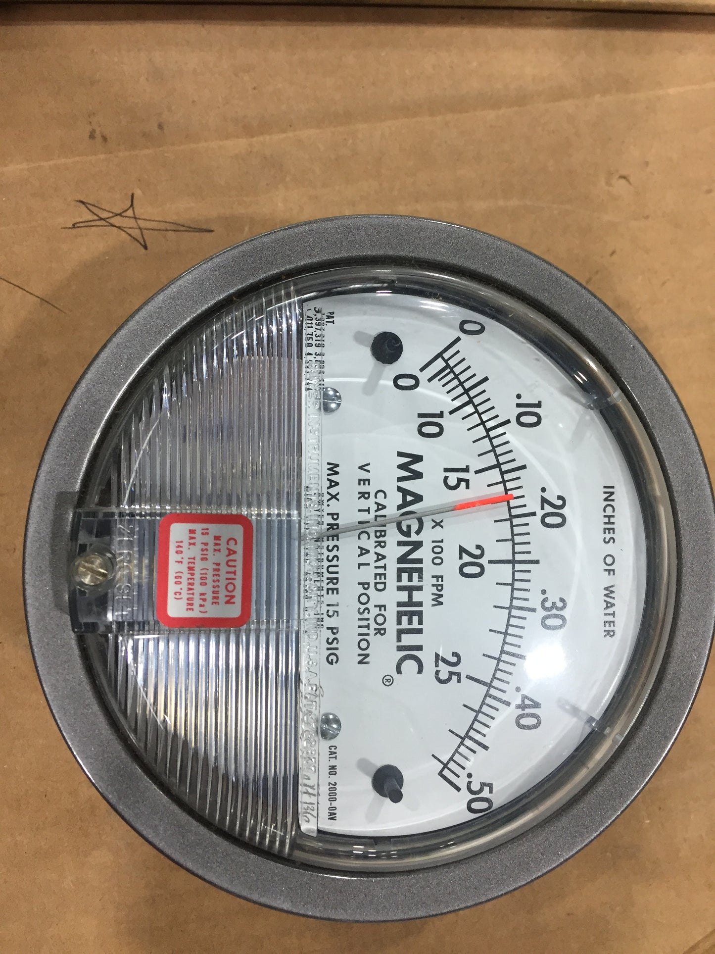 Magnehelic Pressure Gauge, Dwyer 2000-Av Dual Scale 0-.50 In, WC 500-2800 Fpm