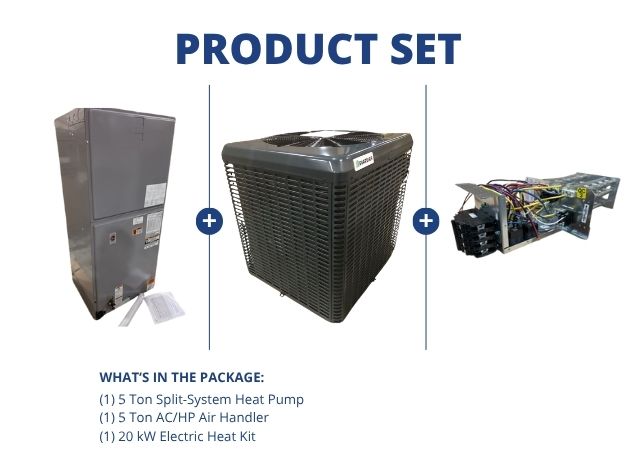 5 Ton 2-Stg SS Heat Pump 15.2 SEER2 and 5 Ton Multiposition Air Handler and 20 KW Electric Heat Kit