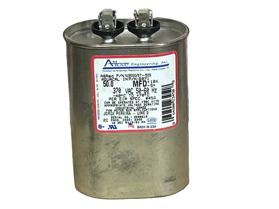 370 Vac, 50MFD 50/60 Hz, Oval Capacitor