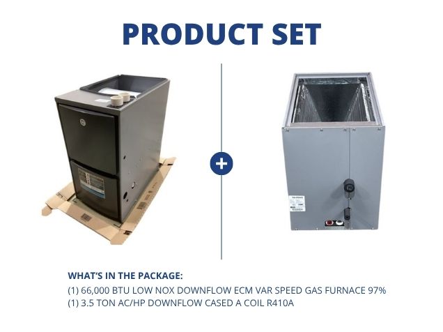 66,000 BTU Low NOx Downflow ECM Var Speed Gas Furnace 97% with 3.5 Ton AC/HP Downflow Cased A Coil