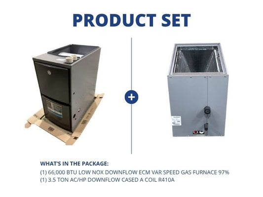 66,000 BTU Low NOx Downflow ECM Var Speed Gas Furnace 97% with 3.5 Ton AC/HP Downflow Cased A Coil