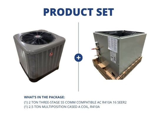 2 Ton Three-Stage SS Comm Compatible AC R410A 16 SEER2 and 2.5 Ton Multiposition Cased A Coil, R410A