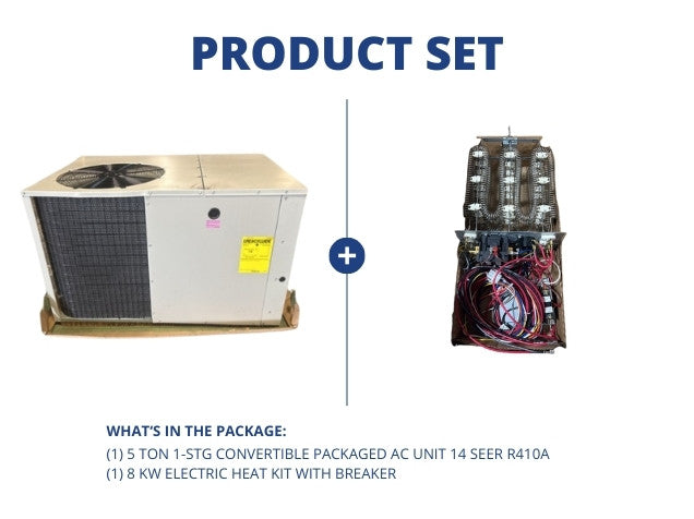5 Ton 1-Stg Convertible Packaged AC Unit 14 SEER, R410A with 8 kW Electric Heat Kit with Breaker