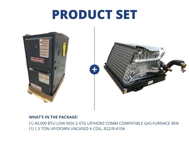 40,000 BTU Low NOx Up/Horz Comm Comp Gas Furnace 96% and 1.5 Ton Up/Down Uncased A Coil, R-22/R-410A
