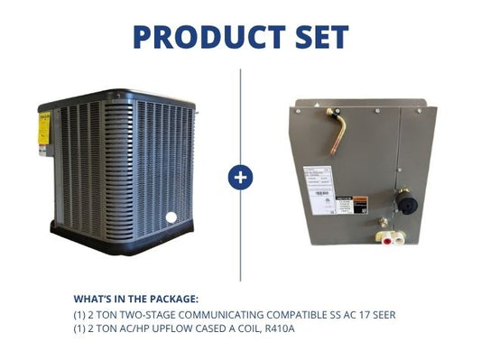 2 Ton Two-Stage Communicating Compatible SS AC 17 SEER with 2 Ton AC/HP Upflow Cased A Coil, R410A