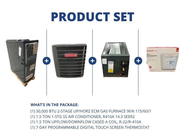 30,000 BTU Up/Horz Furnace 96% with 1.5 Ton AC with 1.5 Ton Up/Down Coil and Programmable Thermostat