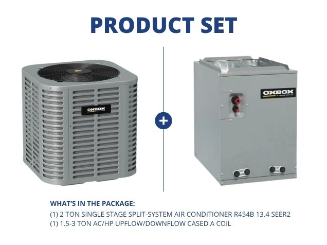 2 Ton 1-Stg SS Air Conditioner 208-230/60/1 R454B 13.4 SEER2 with 1.5-3 Ton AC/HP Up/Down Cased Coil