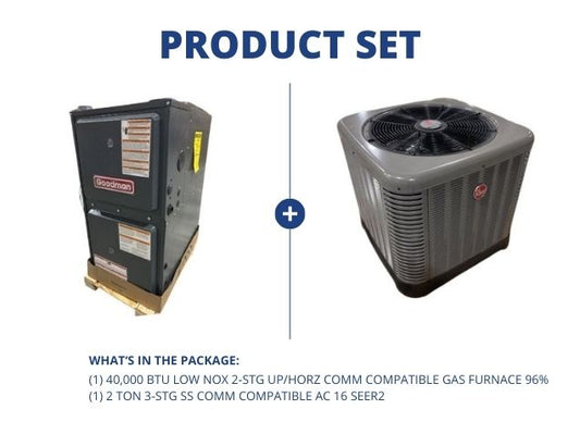 40,000 BTU Low NOx 2-Stg Up/Horz Comm Comp Gas Furnace 96% with 2 Ton 3-Stg SS Comm Comp AC 16 SEER2
