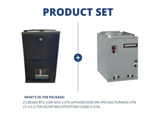 88,000 BTU Low NOx 2-Stg Up/Horz ECM Gas Furnace 97% with 2.5-3 Ton AC/HP Multiposition Cased A Coil
