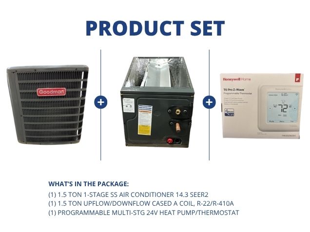 1.5 Ton 1-Stg SS Air Conditioner 14.3 SEER2 with 1.5 Ton Up/Down Cased A Coil and 24V Thermostat