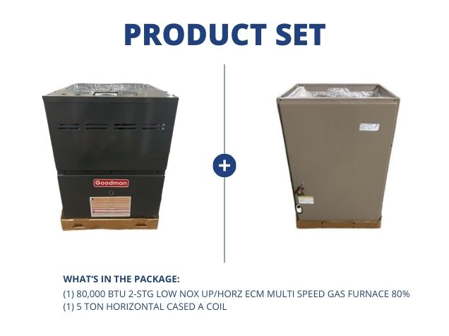 80,000 BTU 2-Stage Low Nox Up/Horz ECM Multi Speed Gas Furnace 80% and 5 Ton Horizontal Cased A Coil