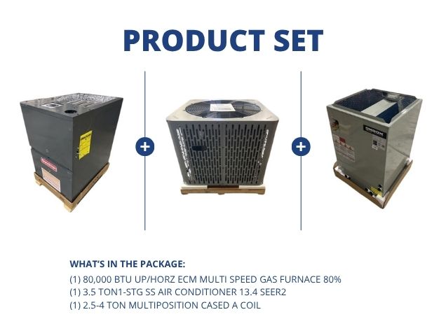 80,000 BTU Up/Horz ECM Multi Gas Furnace 80%, 3.5 Ton SS AC 13.4 SEER2 and 2.5-4 Ton Multi A Coil