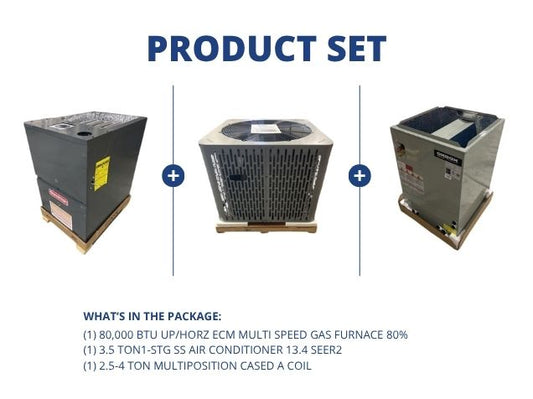 80,000 BTU Up/Horz ECM Multi Gas Furnace 80%, 3.5 Ton SS AC 13.4 SEER2 and 2.5-4 Ton Multi A Coil