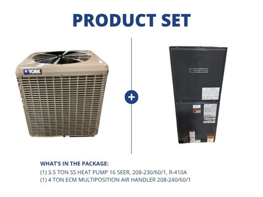3.5 Ton SS Heat Pump 16 SEER 208-230/60/1 R410A and 4 Ton ECM Multiposition Air Handler 208-240/60/1