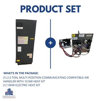 Manipulador de aire compatible con ECM, comunicación de velocidad variable y múltiples posiciones, de 2,5 toneladas, con kit de calefacción de 10 Kw