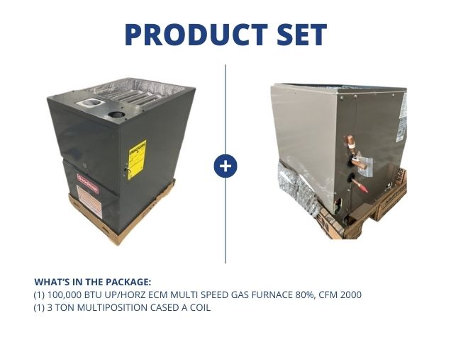 100,000 BTU Up/Horz ECM Multi Speed Gas Furnace 80%, CFM 2000 with 3 Ton Multiposition Cased A Coil