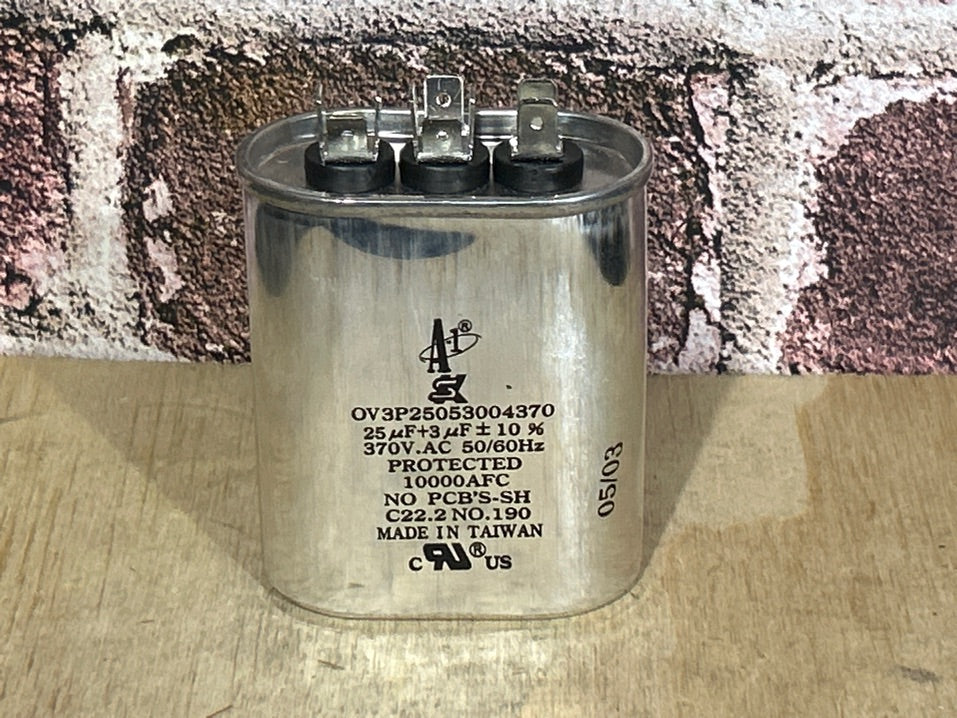 370 Vac, 25+3MFD 50/60 Hz, Oval Capacitor