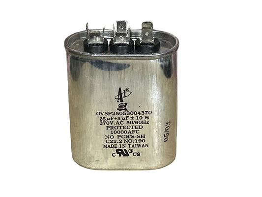 370 Vac, 25+3MFD 50/60 Hz, Oval Capacitor