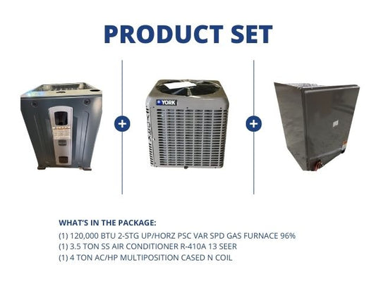 120,000 BTU Up/Horz Gas Furnace 96%, 3.5 Ton SS AC R-410A 13 SEER and 4 Ton AC/HP Multi Cased N Coil