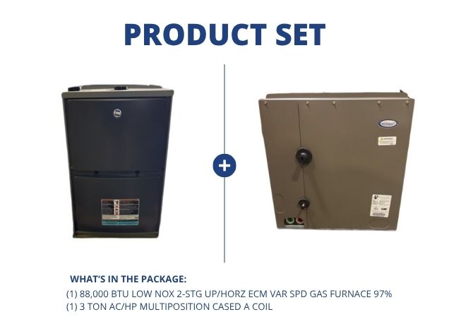 88,000 BTU Low NOx 2-Stg Up/Horz Var Spd Gas Furnace 97% with 3 Ton AC/HP Multiposition Cased A Coil