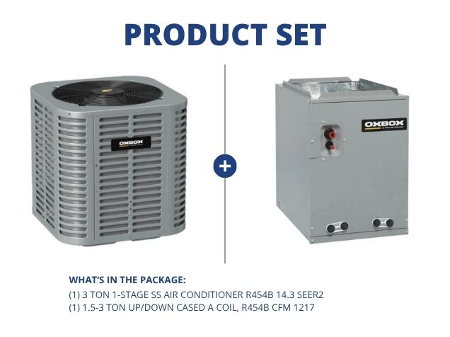 3 Ton 1-Stage SS Air Conditioner R454B 14.3 SEER2 and 1.5-3 Ton Up/Down Cased A Coil, R454B CFM 1217