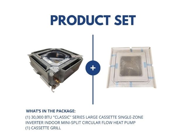 30,000 BTU Large Cassette Single-Zone Inverter Indoor Mini-Split Circular Flow Heat Pump
