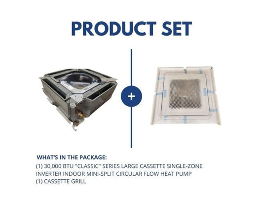 30,000 BTU Large Cassette Single-Zone Inverter Indoor Mini-Split Circular Flow Heat Pump