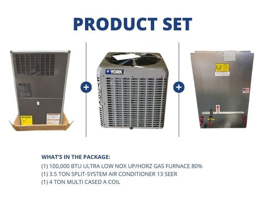100,000 BTU Ultra Low NOx Up/Horz Gas Furnace 80%, 3.5 Ton SS AC 13 SEER, 4 Ton Multi Cased A Coil