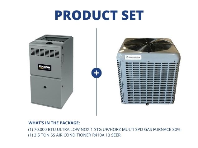 70,000 BTU Ultra Low NOx 1-Stg Up/Horz Multi Speed Gas Furnace 80% with 3.5 Ton SS AC R410A 13 SEER