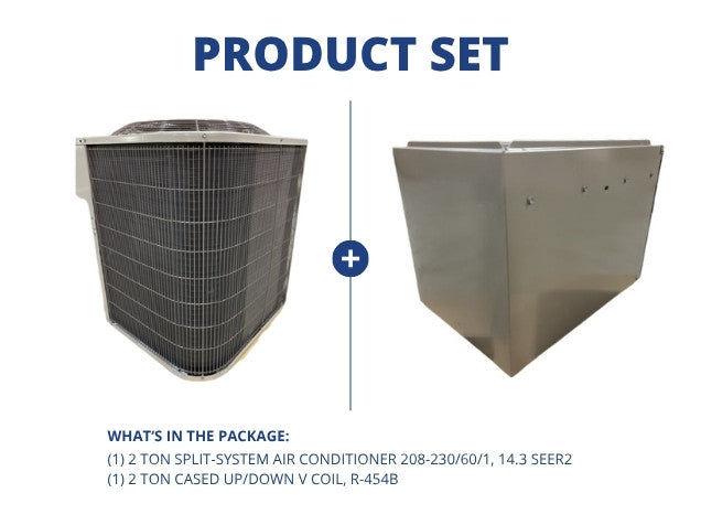 2 Ton Split-System Air Conditioner 208-230/60/1, 14.3 SEER2 with 2 Ton Cased Up/Down V Coil, R-454B