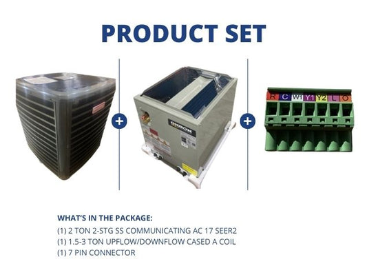 2 Ton 2-Stg SS Communicating AC 17 SEER2, 1.5-3 Ton Upflow/Downflow Cased A Coil and 7 Pin Connector