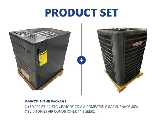 80,000 BTU 2-Stg Up/Horz Comm Compatible Gas Furnace 80% with 2.5 Ton SS Air Conditioner 14.3 SEER2