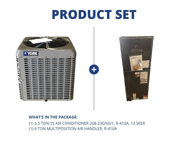 3.5 Ton SS Air Conditioner 208-230/60/1, R-410A, 13 SEER and 4 Ton Multiposition Air Handler, R-410A