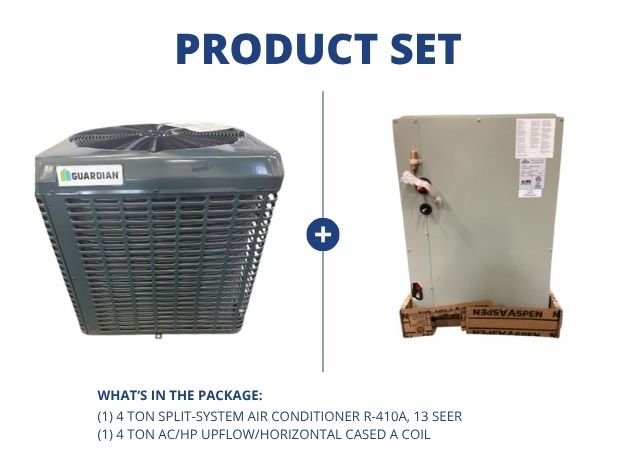 4 Ton Split-System Air Conditioner R410A, 13 SEER with 4 Ton AC/HP Upflow/Horizontal Cased A Coil