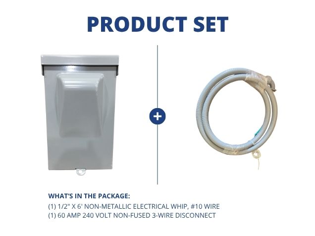 1/2" X 6' Non-Metallic Electrical Whip, #10 Wire With 60 Amp 240 Volt Non-Fused 3-Wire Disconnect