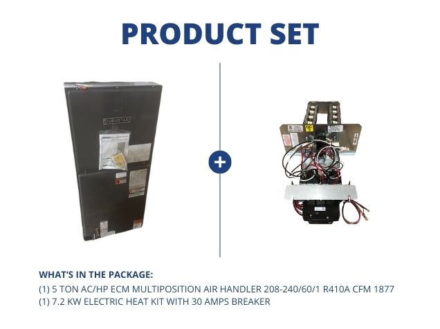 5 Ton AC/HP ECM Multiposition Air Handler 208-240/60/1 R410A CFM 1877 and 7.2 kW Heat w/30A Breaker