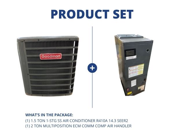 1.5 Ton 1-Stg SS Air Conditioner R410A 14.3 SEER2 with 2 Ton Multiposition ECM Comm Comp Air Handler