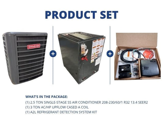 2.5 Ton 1-Stage SS AC 208-230/60/1 R32 13.4 SEER2, 3 Ton AC/HP Upflow Cased A Coil with A2L RDS Kit