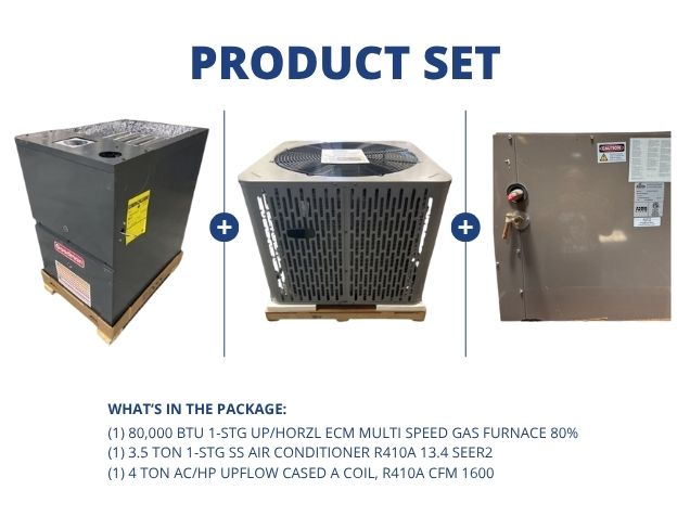 80,000 BTU Up/Horz ECM Multi Gas Furnace 80%, 3.5 Ton SS AC 13.4 SEER2 and 4 Ton Upflow Cased A Coil