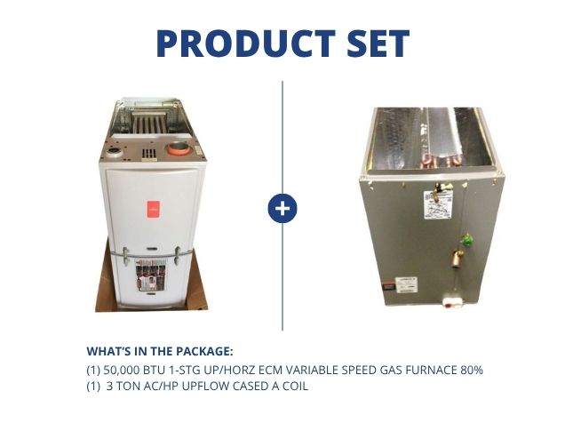 50,000 BTU Single-Stage Up/Horz Variable Speed Gas Furnace 80% with 3 Ton AC/HP Upflow Cased A Coil