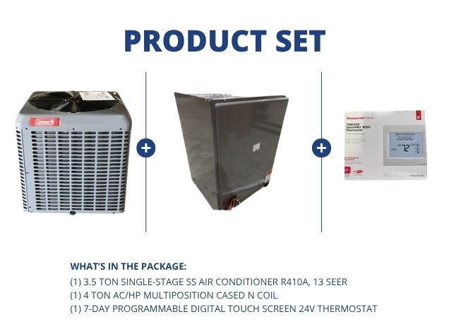 3.5 Ton SS Air Conditioner R410A 13 SEER, 4 Ton AC/HP Multiposition Cased N Coil with Thermostat