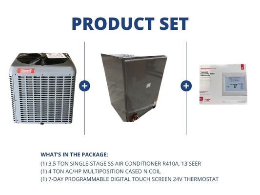 3.5 Ton SS Air Conditioner R410A 13 SEER, 4 Ton AC/HP Multiposition Cased N Coil with Thermostat