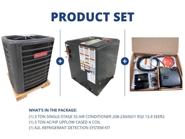 3 Ton 1-Stage SS AC 208-230/60/1 R32 13.4 SEER2, 3 Ton AC/HP Upflow Cased A Coil with A2L RDS Kit