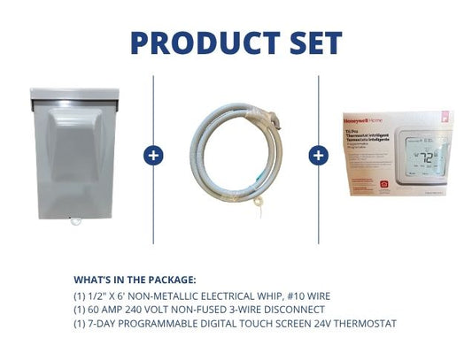 1/2" X 6' Electrical Whip with 60A 240V Non-Fused 3-Wire Disconnect and Programmable 24V Thermostat
