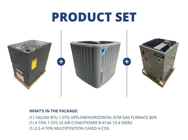100,000 BTU Up/Horz Gas Furnace 80%, 4 Ton SS AC R410A 13.4 SEER2 and 2.5-4 Ton Multi Cased A Coil