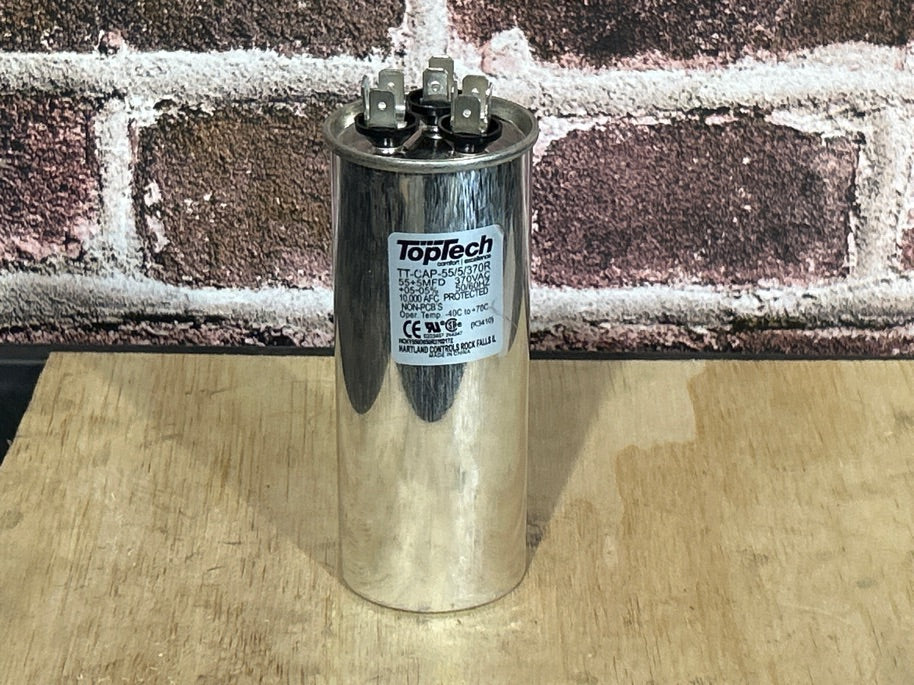 370 Vac, 55+5MFD 50/60 Hz, Round Capacitor