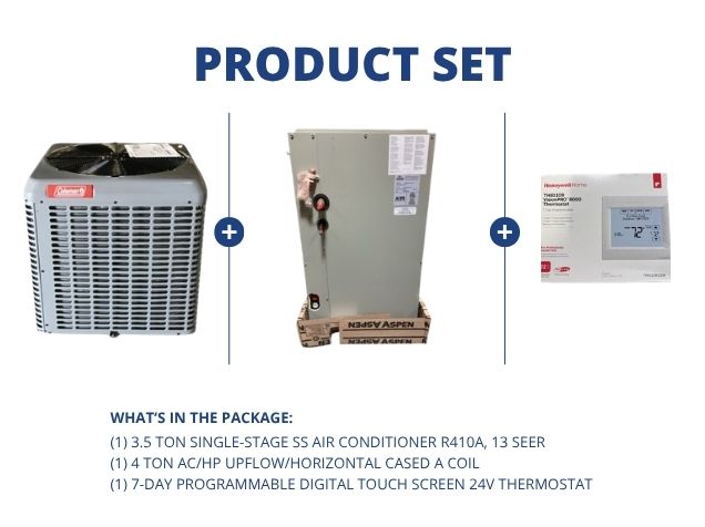 3.5 Ton SS Air Conditioner 208-230/60/1 R410A 13 SEER, 4 Ton AC/HP Up/Horz Cased A Coil, Thermostat